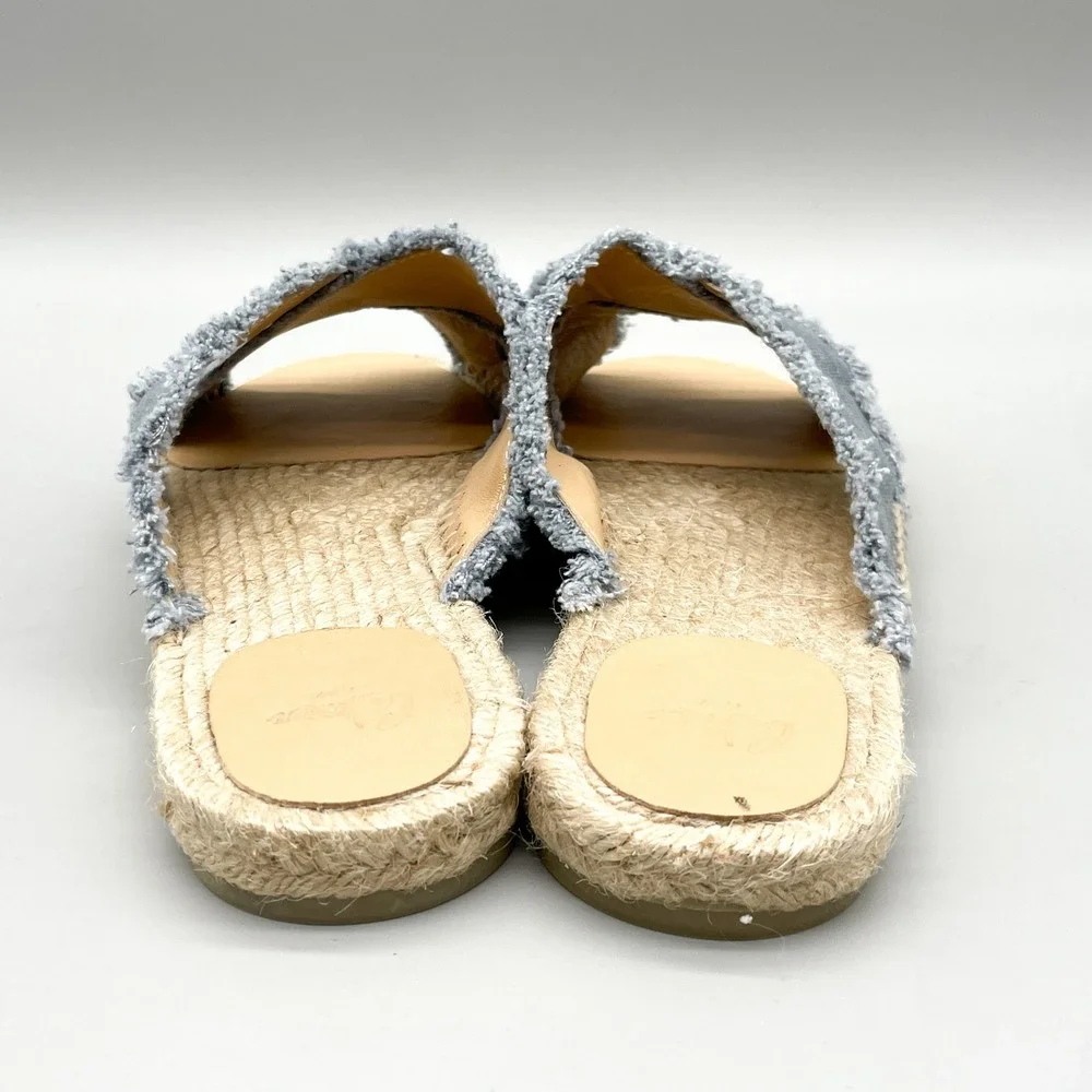 Castaner Womens 41 10 Palmera Espadrille Slide Sandals Blue Canvas Frayed Boho